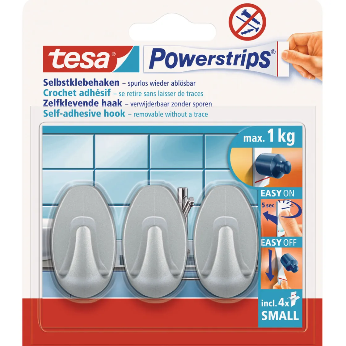 Haken Powertstripe Small chrom Oval 3 Haken und 4 Strips ^ Tesa Discount