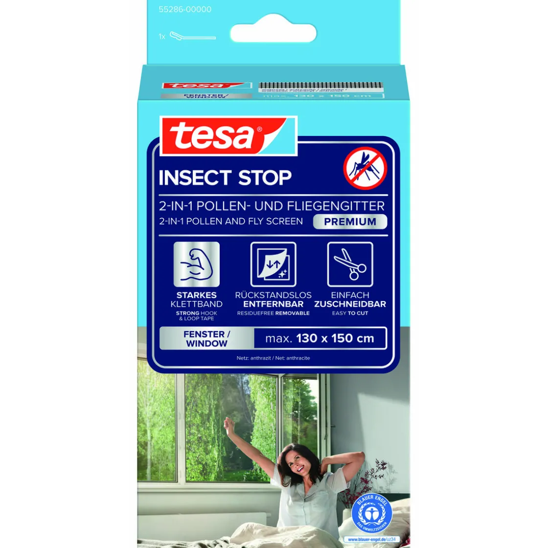 IS Pollen- & Insektengitter für Fenster, anthrazit, 1,3x1,5m ^ Tesa Best