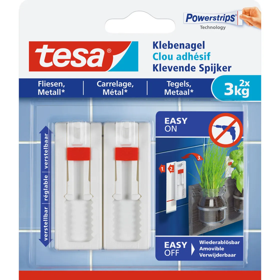 Klebenagel für Fliesen verstellbar 2 Stück Traglast 2 x 3 Kg ^ Tesa Discount