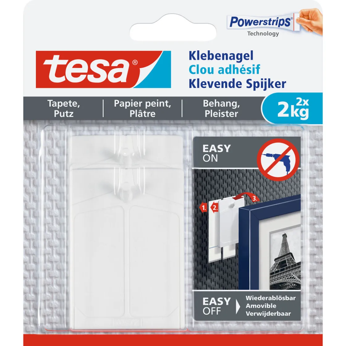 Klebenagel für Tapete und Putz 2 Stück Traglast 2 x 2 kg ^ Tesa Hot