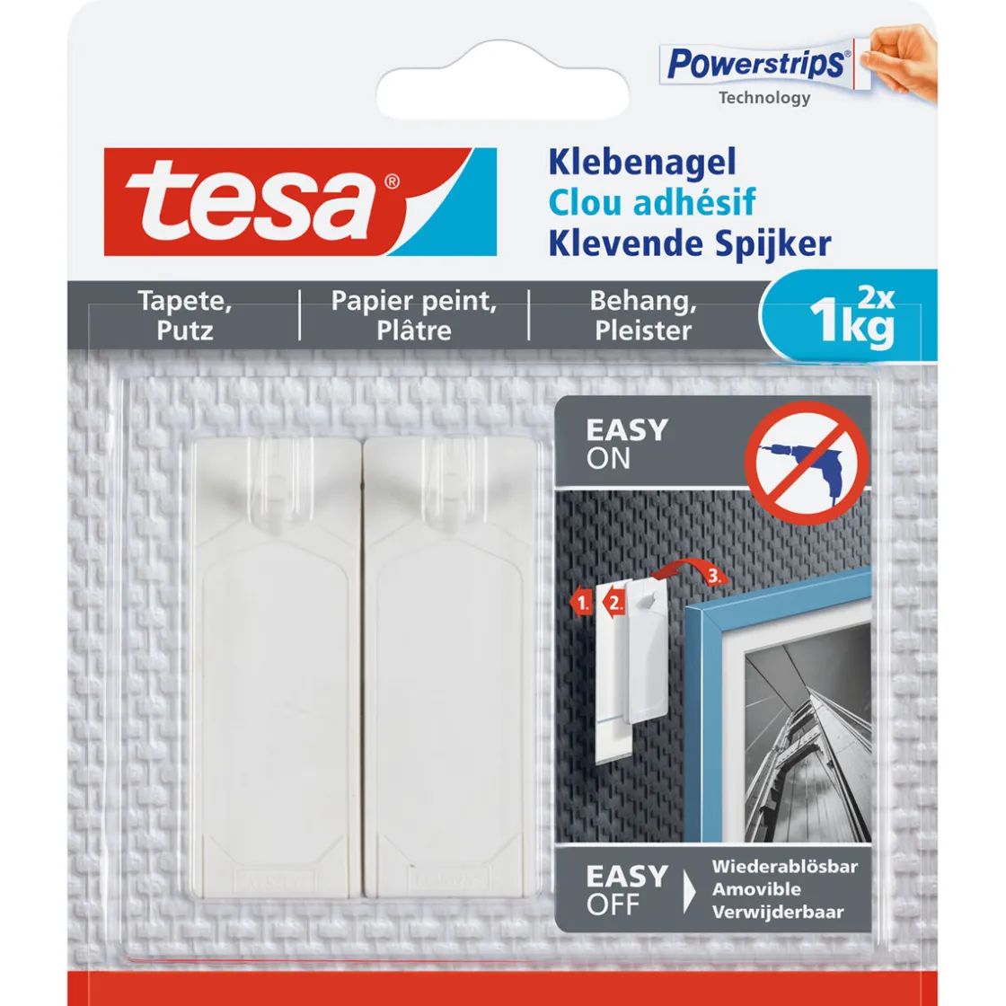 Klebenagel für Tapete und Putz 2 Stück Traglast 2 x 1 kg ^ Tesa Clearance