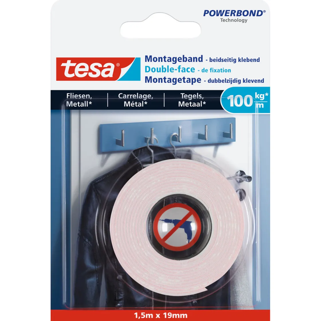 Montageband für Fliesen 1,5 m x 19 mm Traglast 100 kg ^ Tesa Clearance