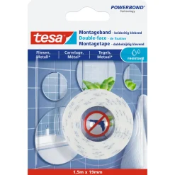 Montageband für Fliesen 1,5 m x 19 mm feuchtraumbeständig ^ Tesa Clearance