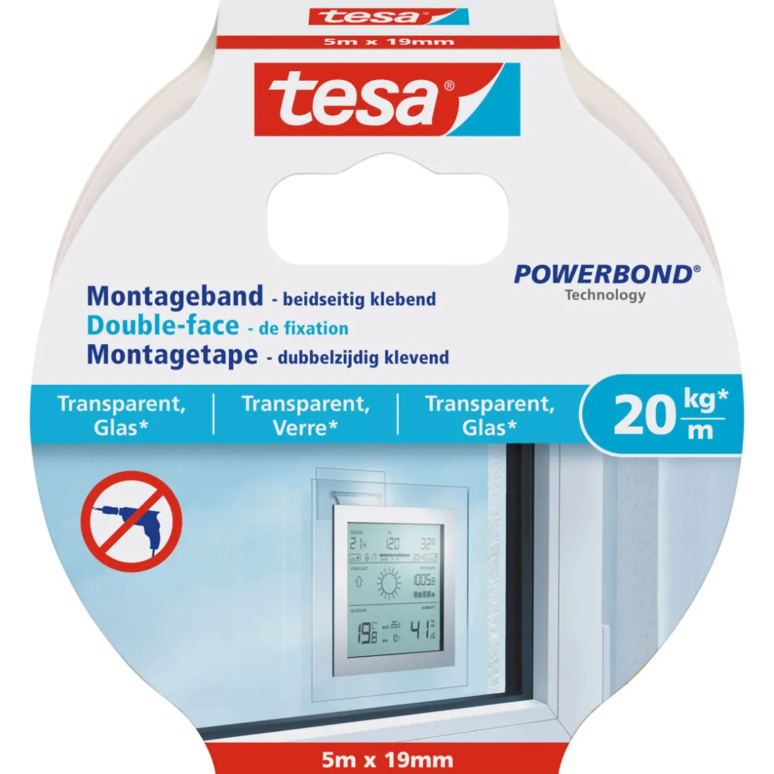 Montageband transparent Glas 5 m x 19 mm Traglast 20 kg ^ Tesa Hot
