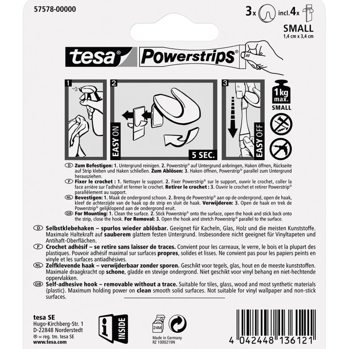 Powerstrips Haken Small rund chrom 3 Stück ^ Tesa Outlet
