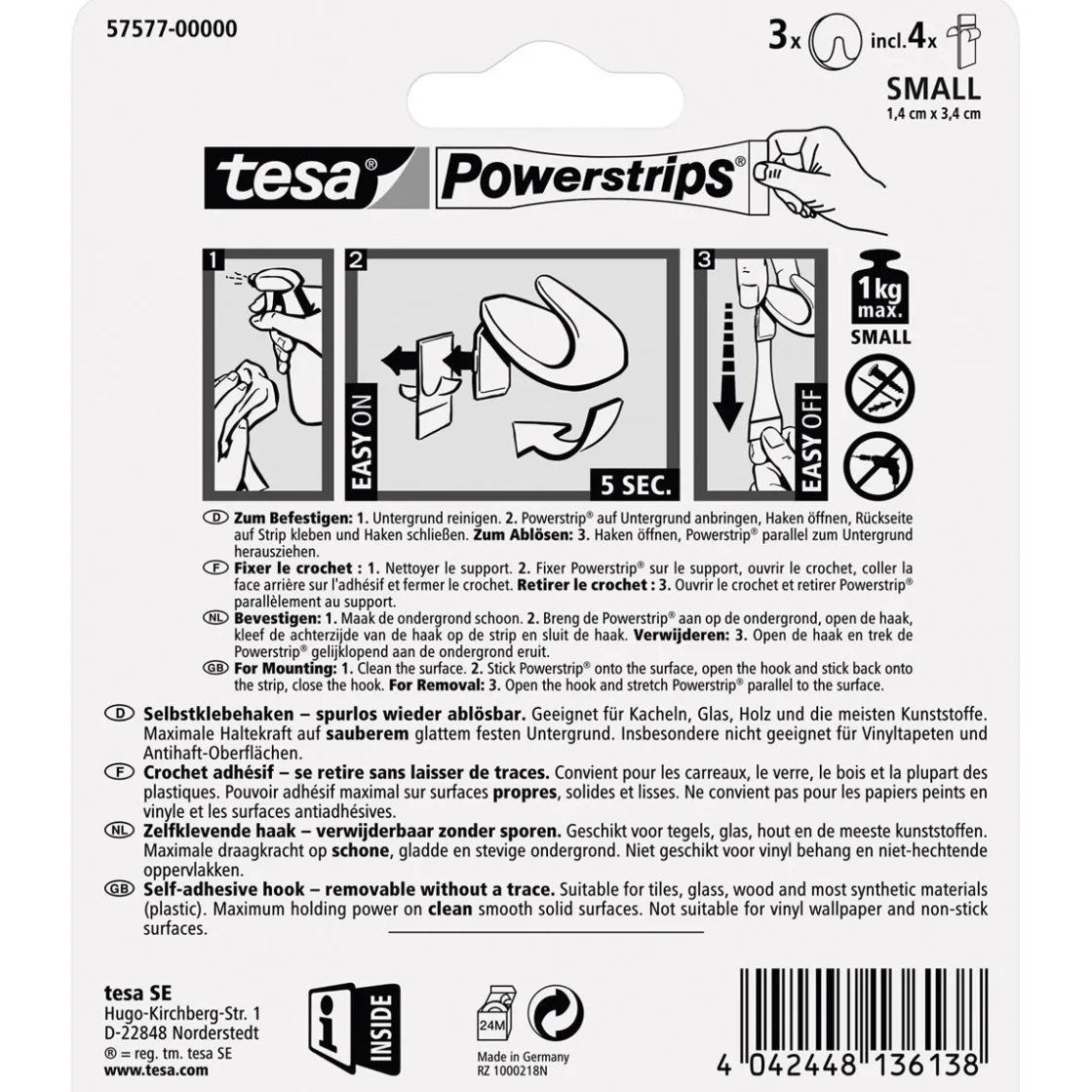 Powerstrips Haken Small rund weiß 3 Stück ^ Tesa Best