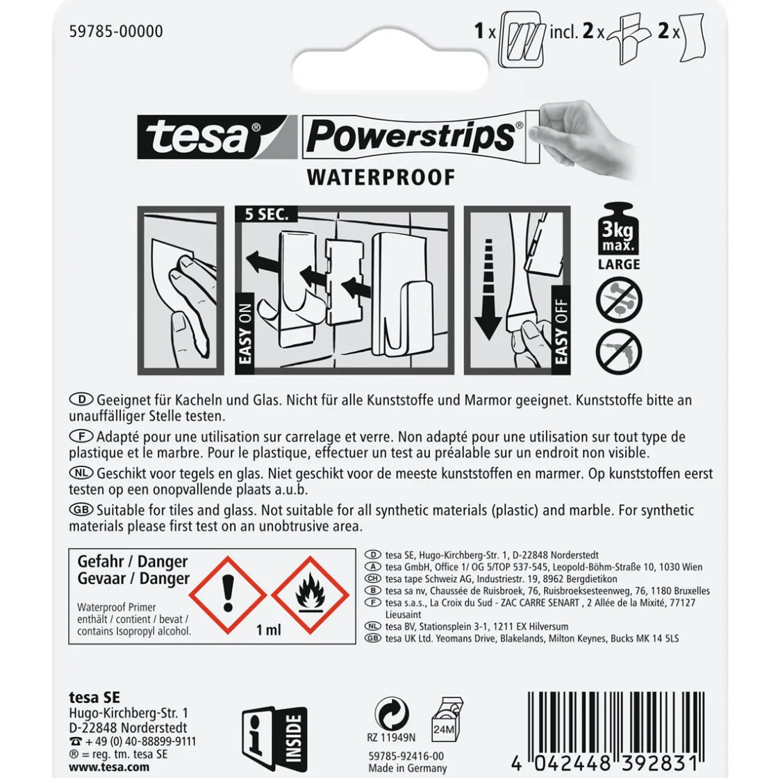 Powerstrips Waterproof Duo Haken Metall und Plastik ^ Tesa Sale