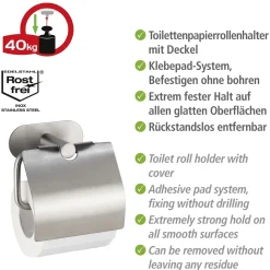 Toilettenpapierhalter mit Deckel OreaMatt Turbo-Lock Edelstahl ^ Wenko New
