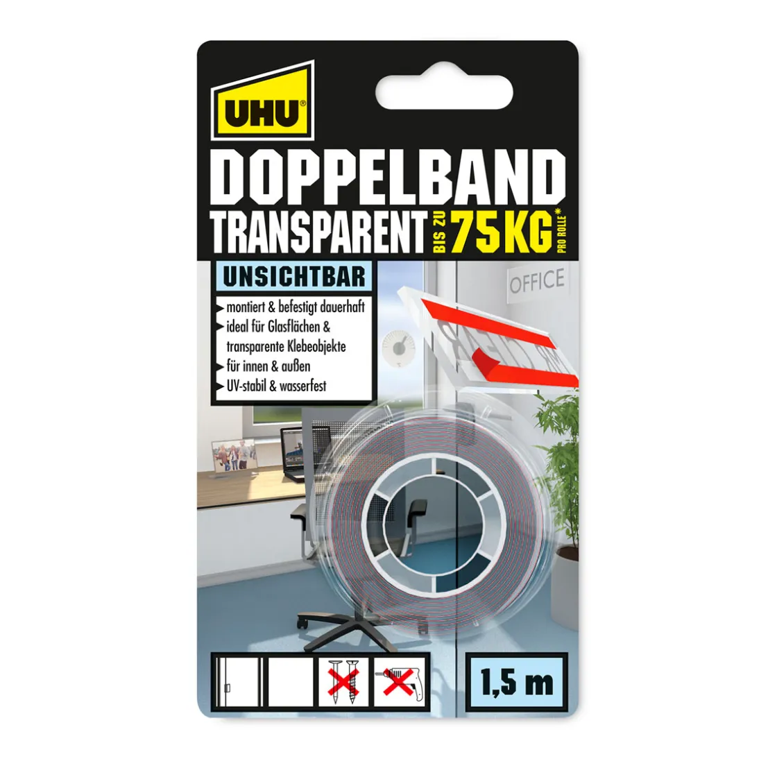 Doppelband transparent 1,5 m ^ UHU Best