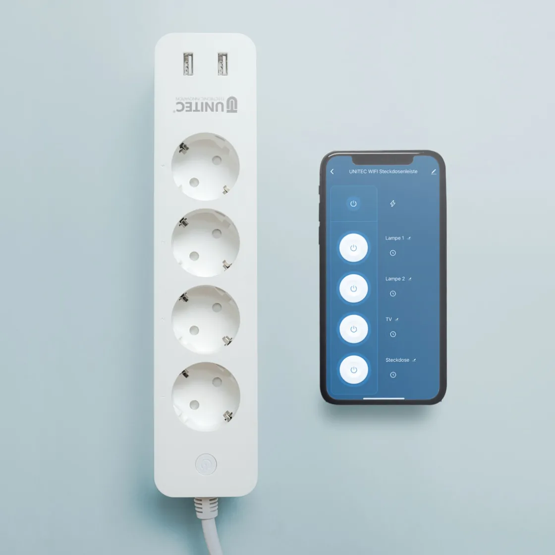 WIFI Steckdosenleiste Smart 4fach inkl 2xUSB weiß ^ Unitec