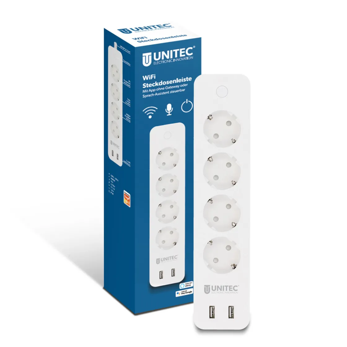 WIFI Steckdosenleiste Smart 4fach inkl 2xUSB weiß ^ Unitec