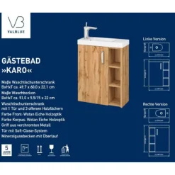 Gäste-Waschplatz SET Karo Wotan Eiche best. aus WBU, MG-Becken, Spiegelschrank B50cm ^ Valblue