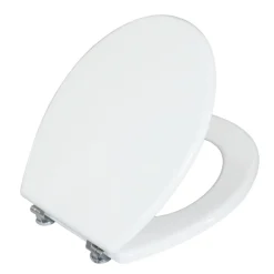 WC-Sitz Easy 2.0 weiss, MDF-Holzkern, Metallscharniere verchromt ^ Valblue New