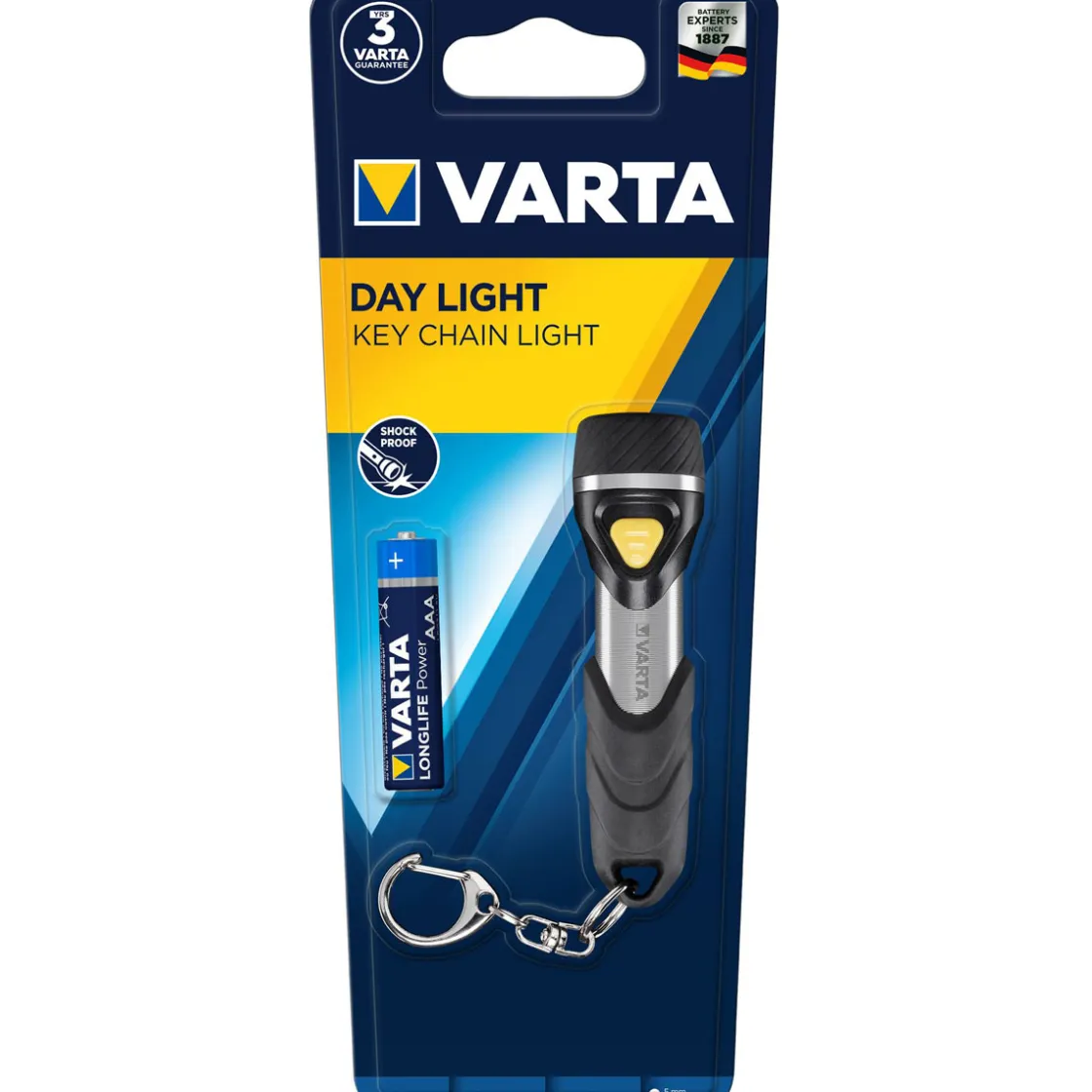 LED-Taschenlampe Day Light Key Chain Light mit Batterien schwarz ^ Varta Sale