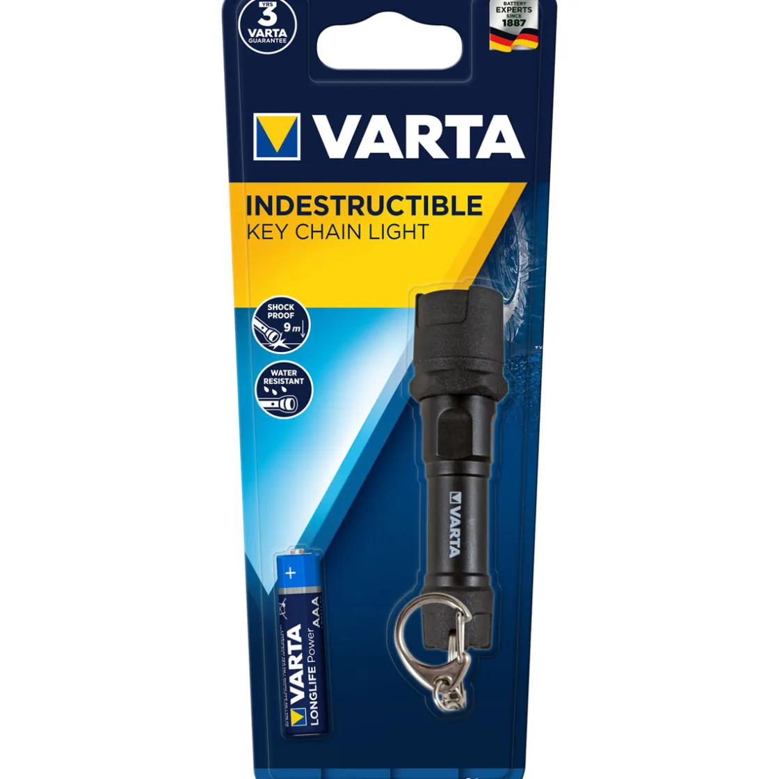 LED-Taschenlampe Key Chain 16701 mit Batterien schwarz ^ Varta New