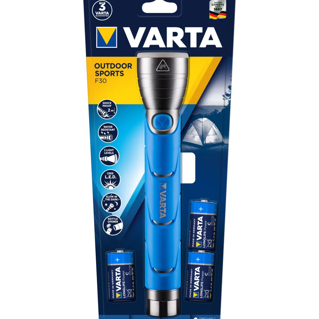 LED-Taschenlampe Outdoor Sports F30 mit Batterien blau ^ Varta Sale