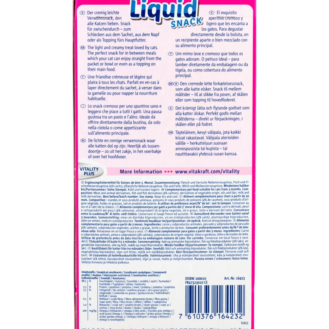 Katzensnack Liquid SNACK Lachs und Omega 3 6 x 15 g ^ Vitakraft Best