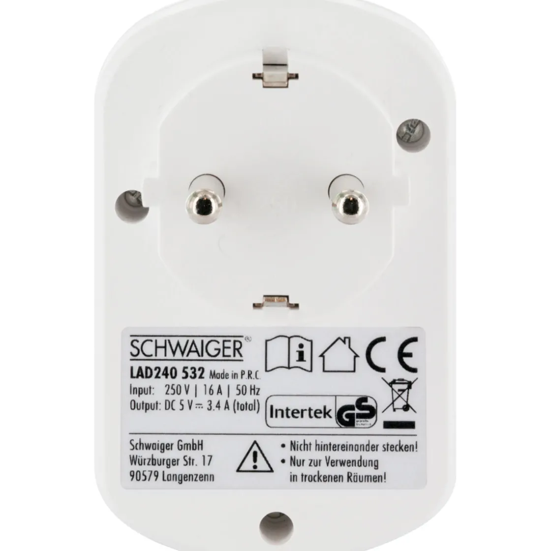 230V Ladeadapter m. Steckd. 2xUSB 3.4Aweiss ^ Schwaiger Best