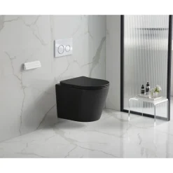 Wand-WC-Set Nakia mattschwarz spuelrand-los inkl. Deckel m. Absenkautomatik ^ sanicomfort Outlet