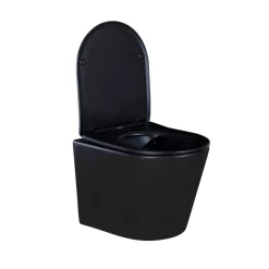 Wand-WC-Set Nakia mattschwarz spuelrand-los inkl. Deckel m. Absenkautomatik ^ sanicomfort Outlet
