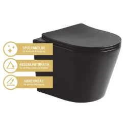 Wand-WC-Set Nakia mattschwarz spuelrand-los inkl. Deckel m. Absenkautomatik ^ sanicomfort Outlet