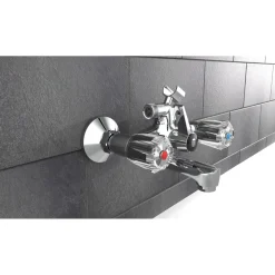 Wannenarmatur Savino chrom Zweigriff1/2" BR-Anschluss inkl.Handbrausehalter ^ Schütte Clearance