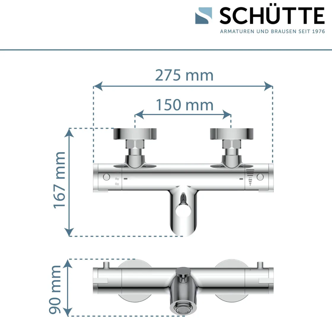 Wannenthermostat London, chrom, 1/2Verbruehschutz und Wassersparfunktion ^ Schütte