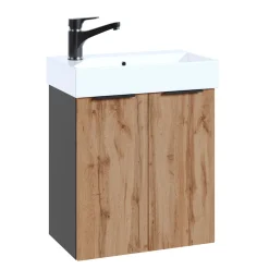 Waschbeckenunterschrank Mara, 55cm, Schwarz, 2 Türen, Soft-Close, inkl. Keramik-Becken ^ Online