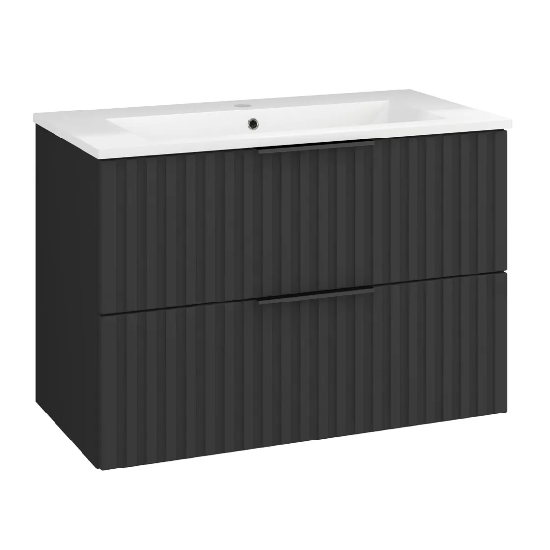 Waschtisch Amy, 80cm, Farbe: Matt-Schwarz, mit 2 Schubladen und Soft-Close-Funktion ^ Hot