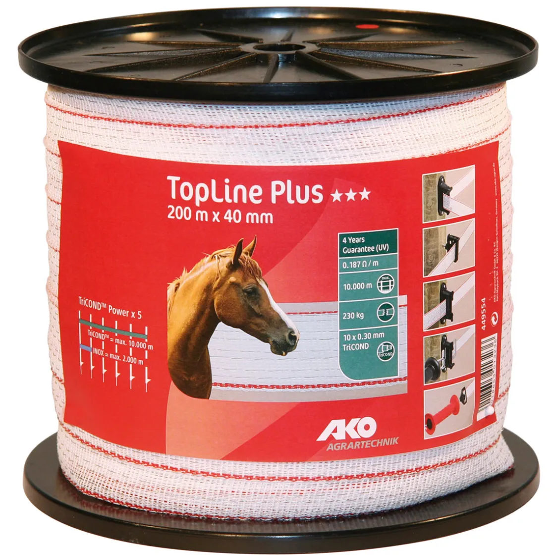 Weidezaunband TopLine Plus 200 m 40 mm weiß-rot ^