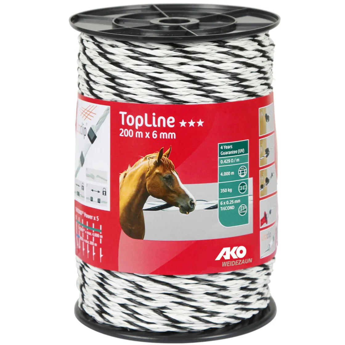 Weidezaunseil TopLine 200 m Durchmesser 6 mm schwarz-weiß ^ Sale