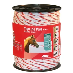 Weidezaunseil TopLine Plus 200 m Durchmesser 6 mm weiß-rot ^ New