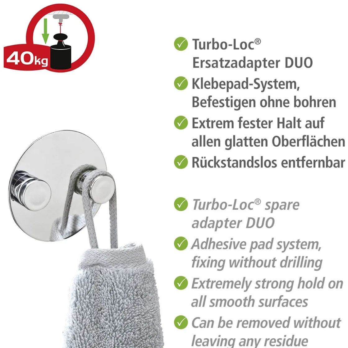 Adapter Duo Chrom Befestigen ohne bohren Turbo-Loc ^ Wenko Clearance