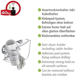Haartrocknerhalter Befestigen ohne bohren Turbo-Loc ^ Wenko Best
