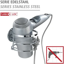 Haartrocknerhalter Edelstahl Befestigen ohne bohren Turbo-Loc ^ Wenko Best