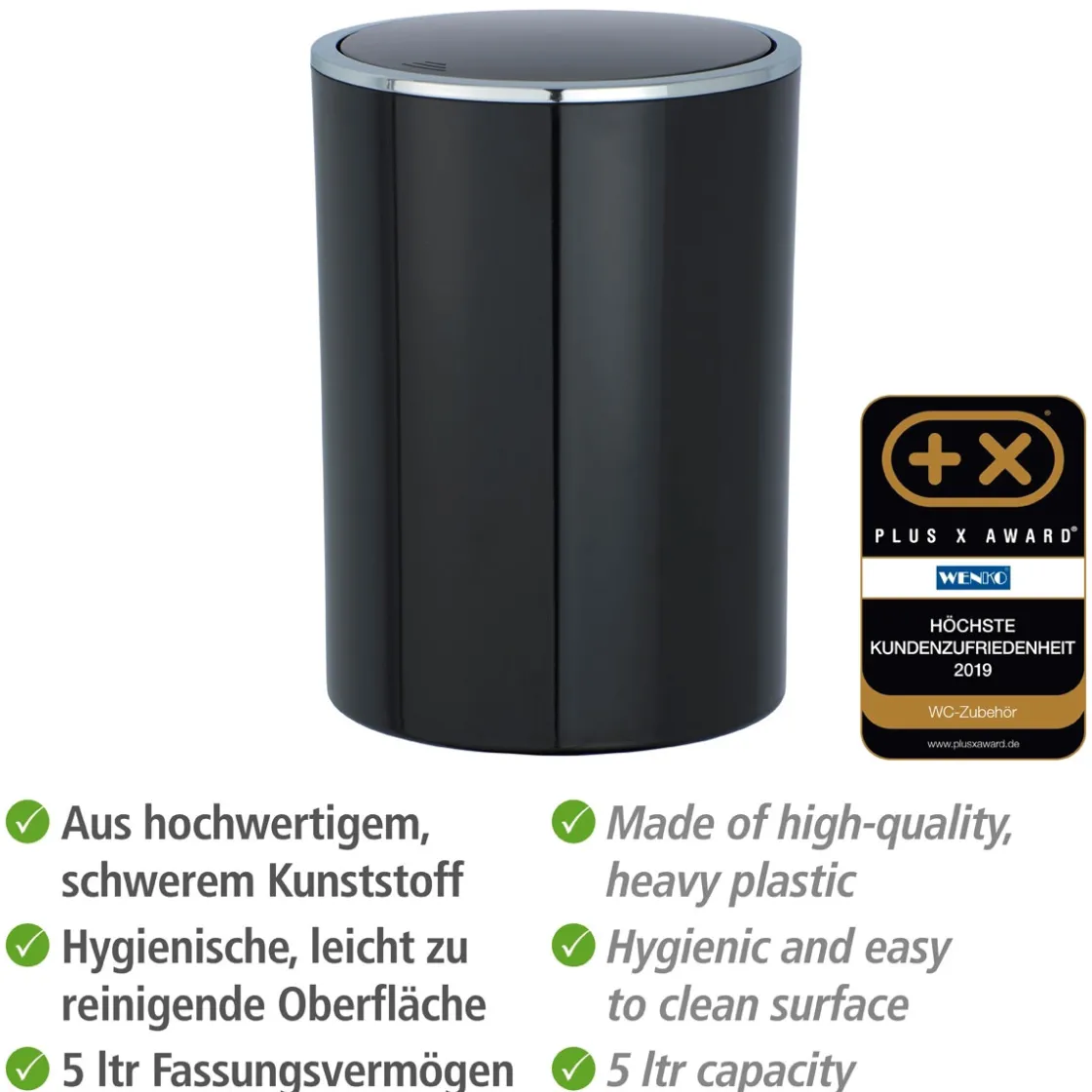 Schwingdeckeleimer Inca schwarz 5 L ^ Wenko Outlet