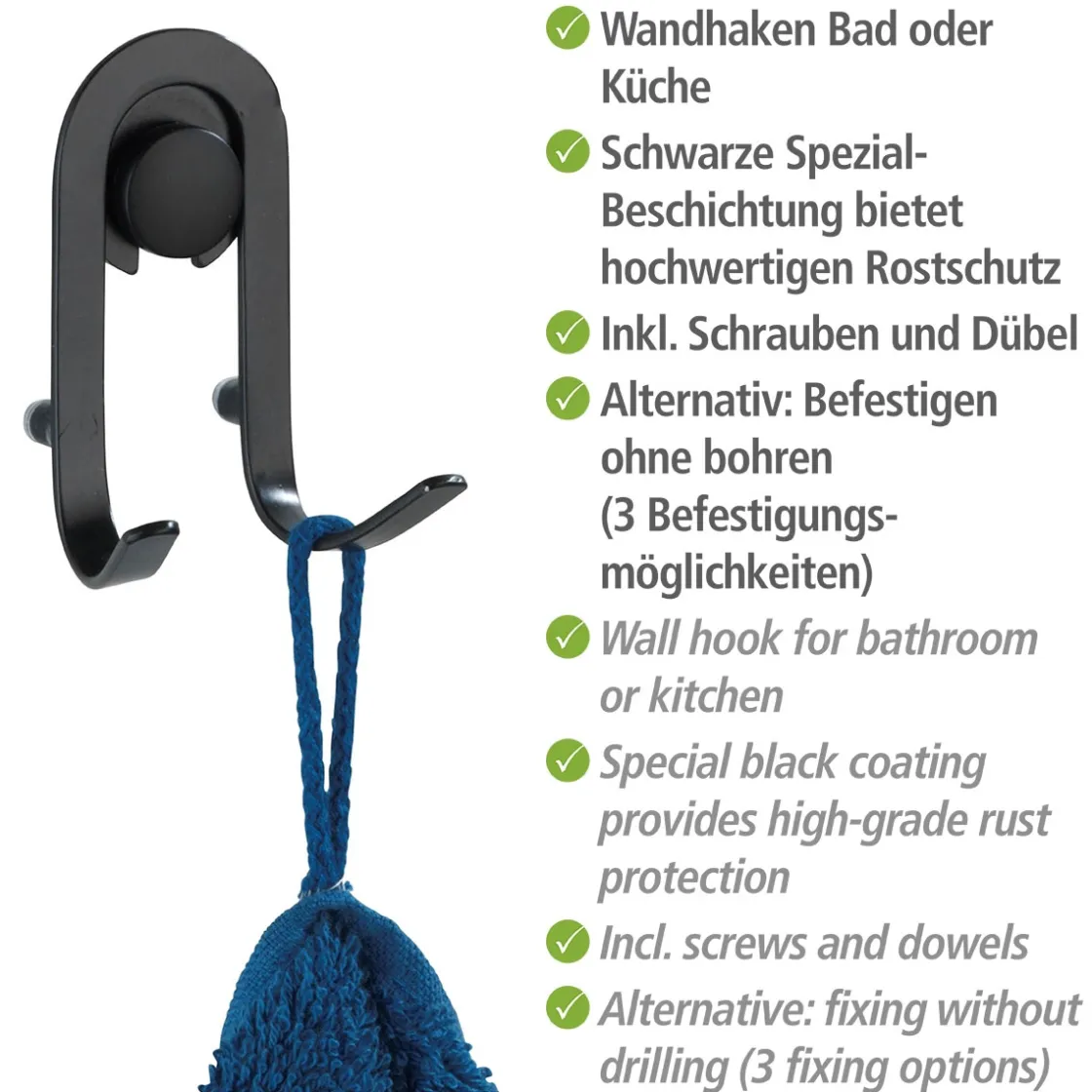 Wandhaken Classic Plus schwarz 2er Set ^ Wenko Hot