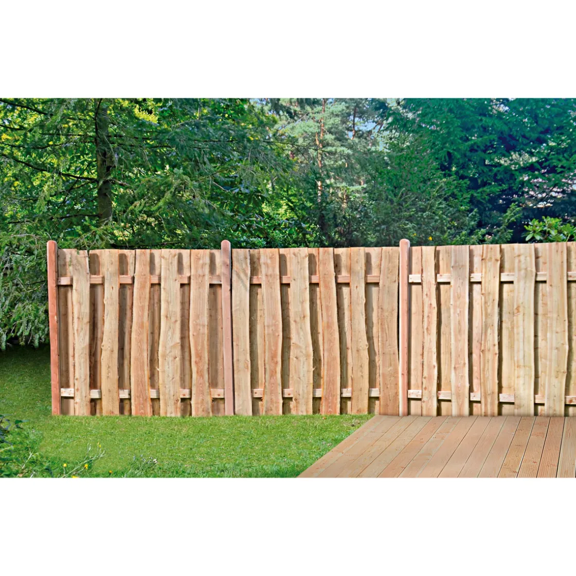 Zaun Juetland 180x180 cm LaercheBretter saegerau mit Baumkante ca. 20 mm ^ TETZNER & JENTZSCH Discount